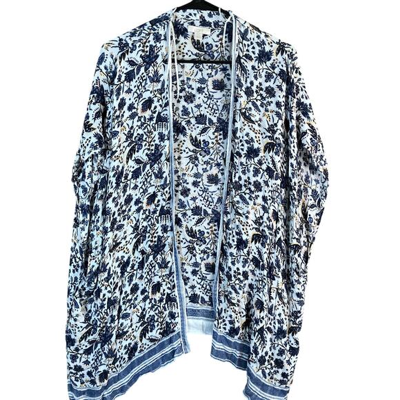 LOFT Womens Kimono White Blue Multicolor Floral Open Front XSmall/Small - Picture 1 of 12